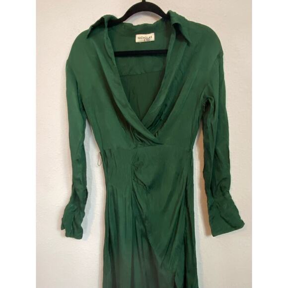 Nicholas Electra Forest Green Satin Maxi Dress Size 2 - Picture 2 of 6